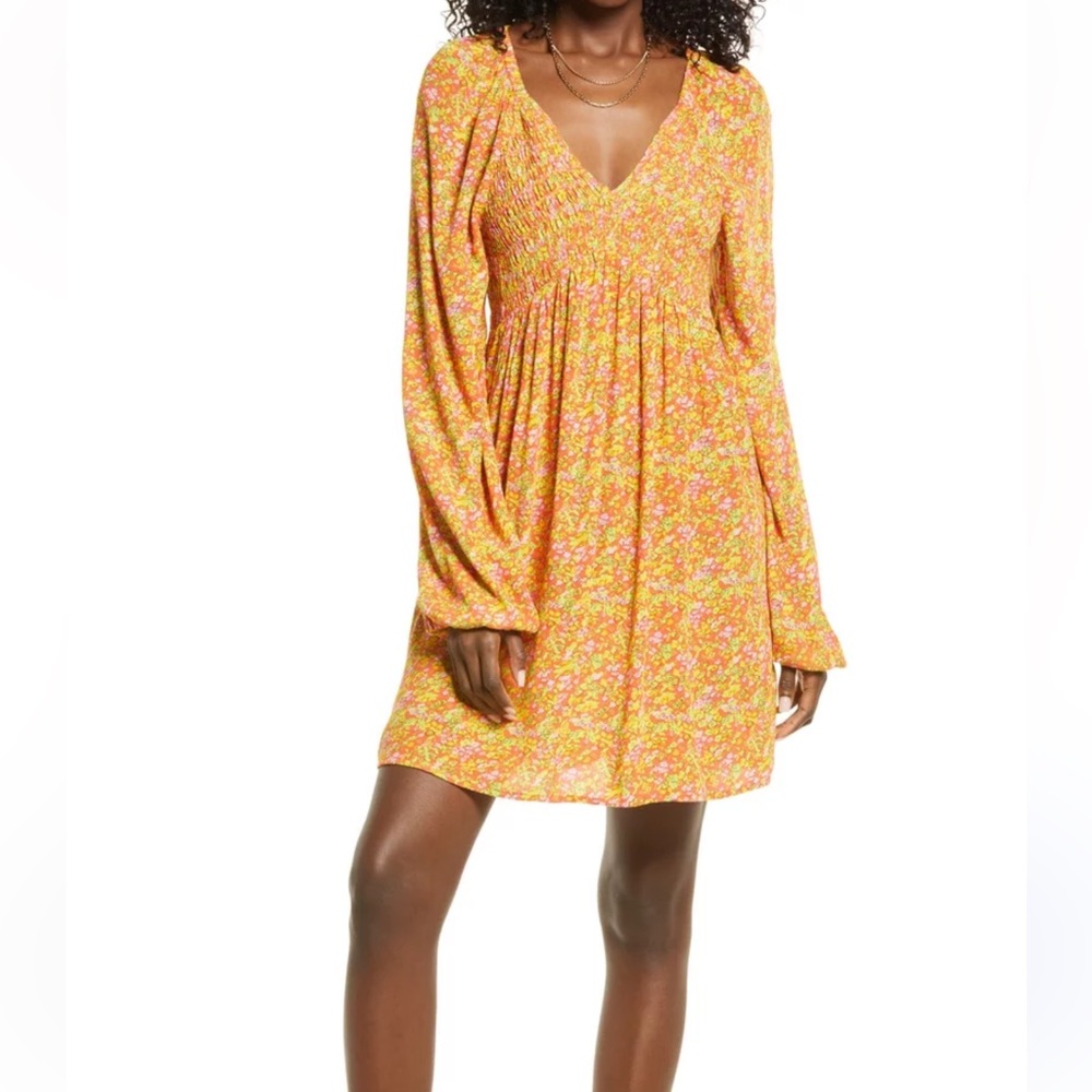BP Nordstrom Hannah Kate Ditsy Floral Babydoll Mini Dress Orange Pink NWT-3X